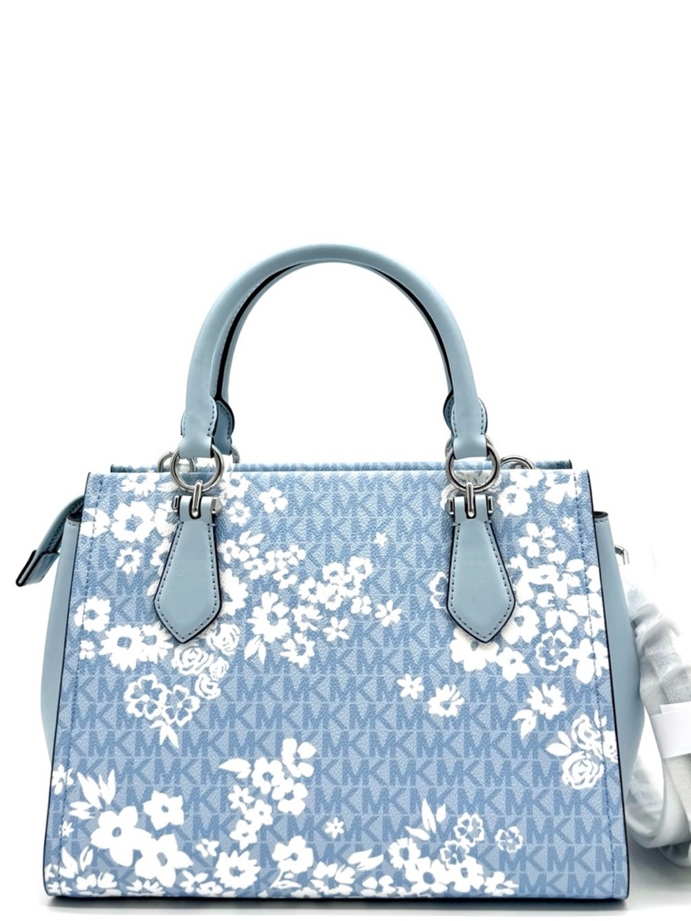 Michael Kors Marilyn Medium Printed Signature Logo Satchel Bag - Pale Ocean - Picture 4 of 8